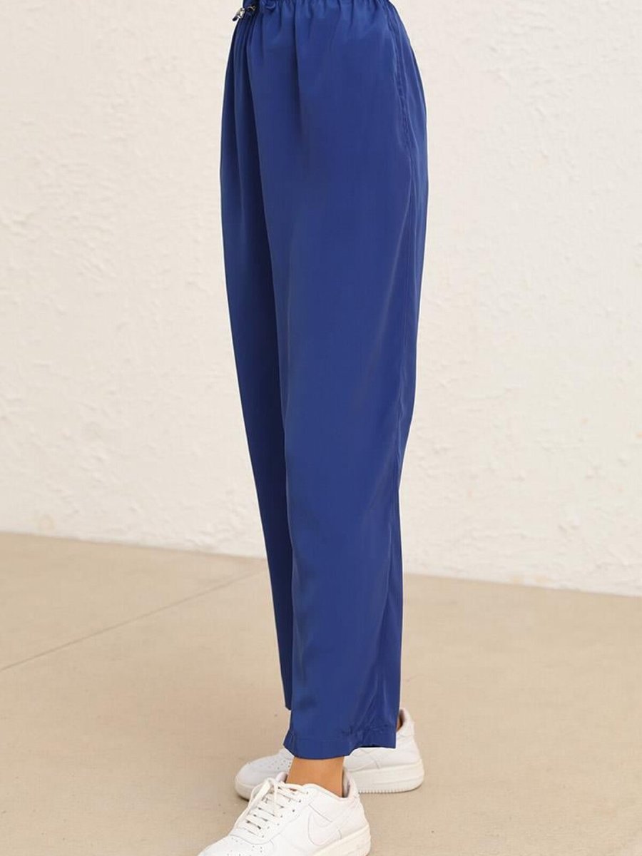 Layda Moda Saks Mavisi Cepli Bol Paça Pantolon