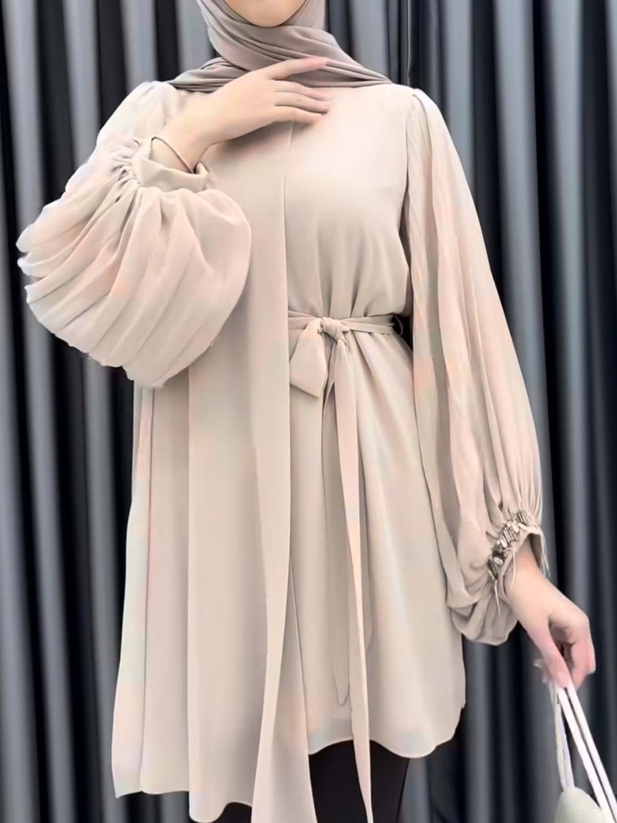 Famelin Abiye Tunik Kol Piliseli Manşetli Taşlı 24y50257 Bej 42