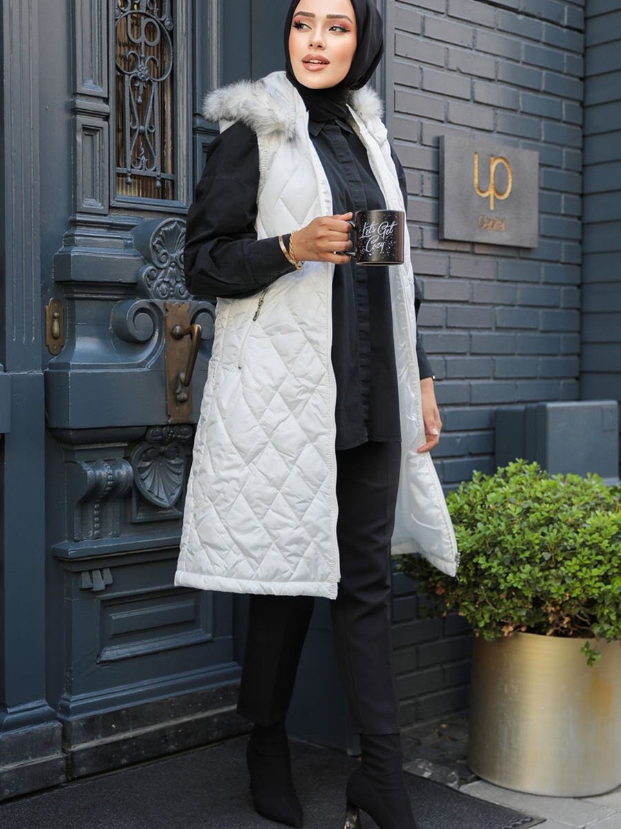 Neva Style Kapüşonlu Beyaz Şişme Yelek 80151b