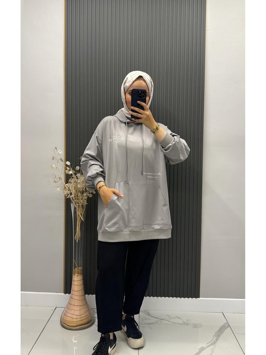 İkoll İkoll Kapüşonlu Cepli Sweat Yazılı