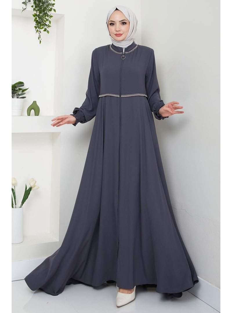 Hafsa Mina Nakışlı Mevlana Antrasit Ferace