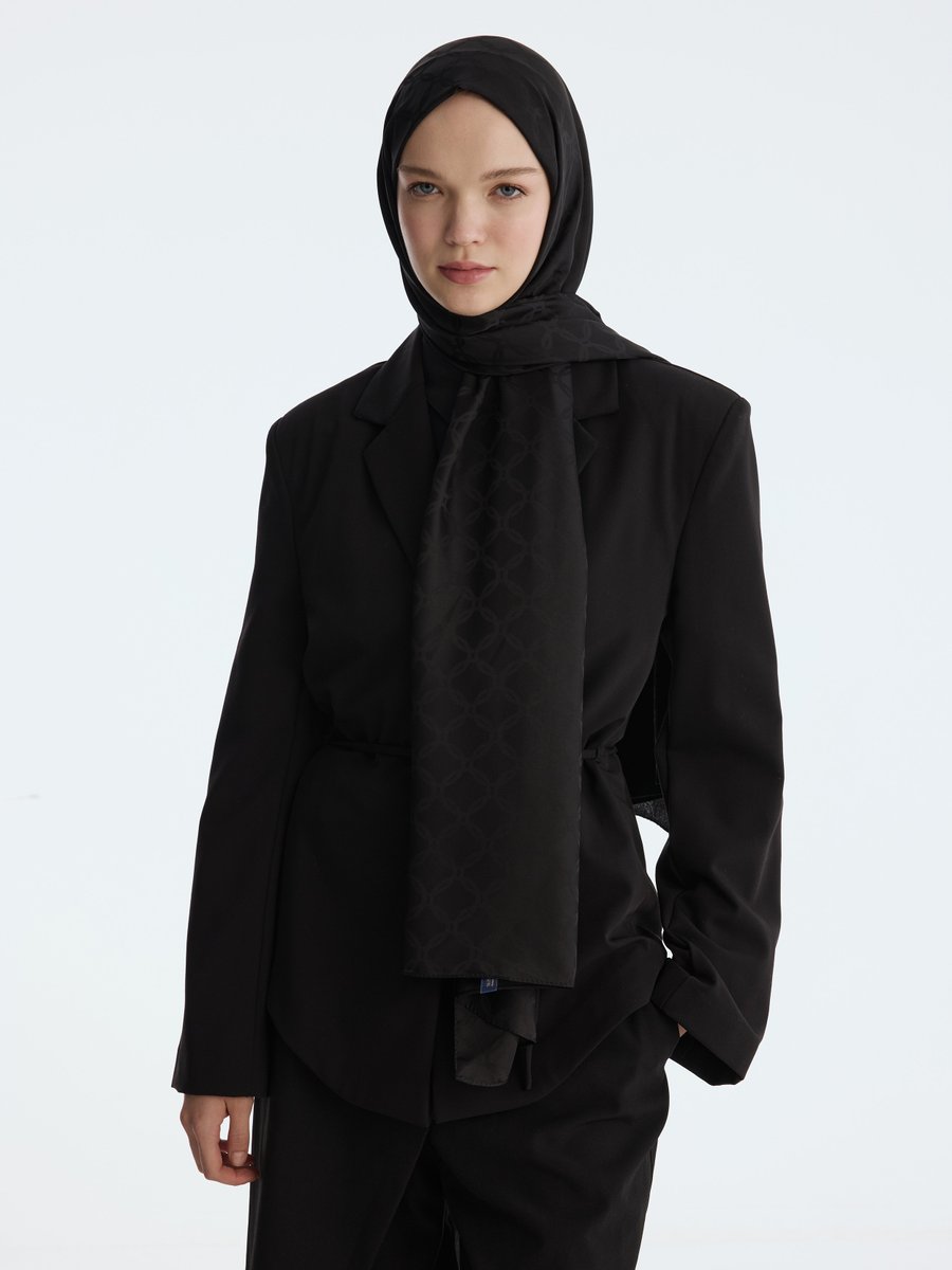 Camellia Scarfs İpeksi Jakar Zincir Desen Siyah Şal