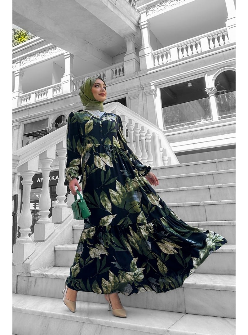 Liz Butik Rüya Desenli Haki Elbise