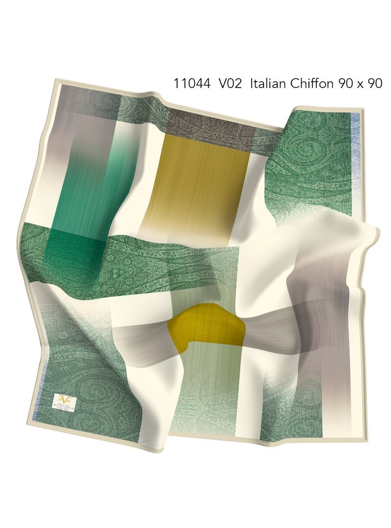 19v69 ITALIA Desenli İtalyan Şifon Askısı İle Birlikte 90x90 Cm Yeşil Eşarp