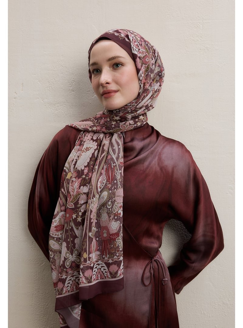 FRESHSCARFS Verona Desen İpek Krep Bordo Şal