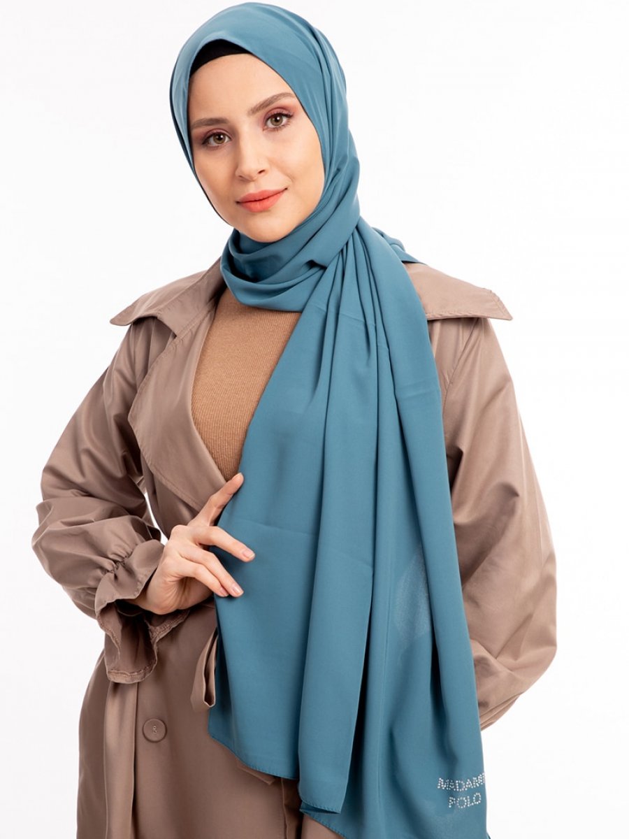 MADAME POLO Medine İpeği Petrol Mavisi Şal