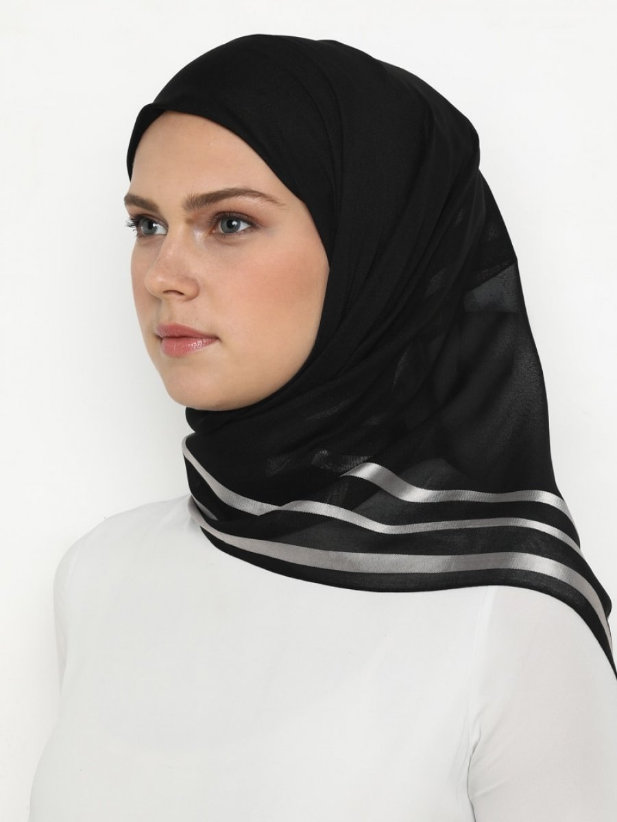 Miray Siyah Kemik Floş Şifon Eşarp