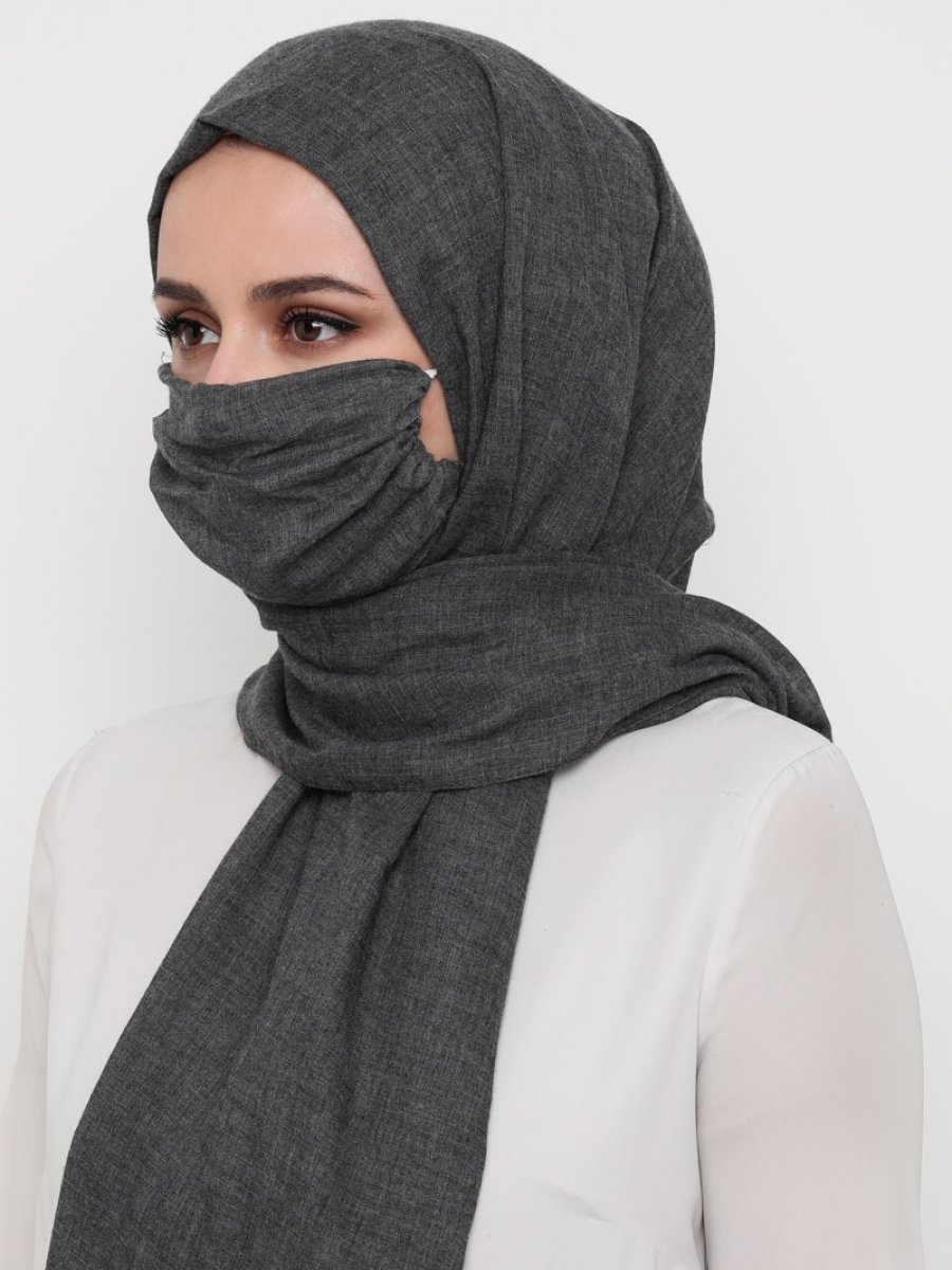 NINE SCARFS Düz Renk Maskeli Antrasit Şal