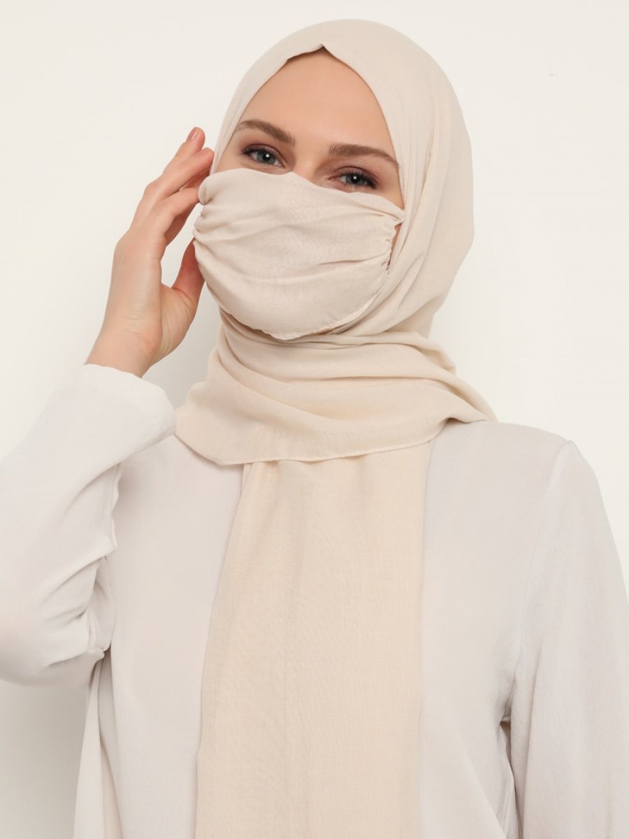 NINE SCARFS Düz Renk Maskeli Bej Şal