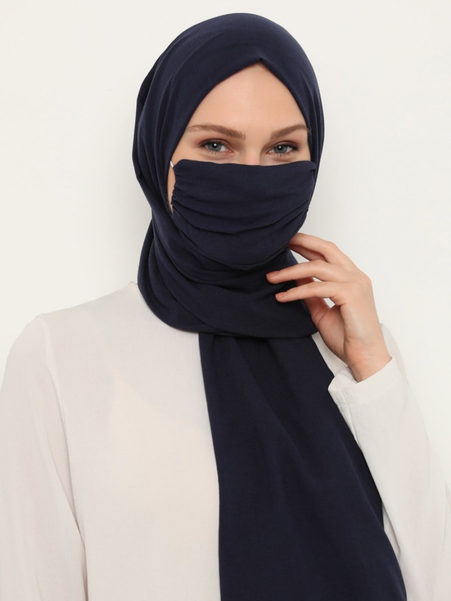 NINE SCARFS Düz Renk Maskeli Lacivert Şal