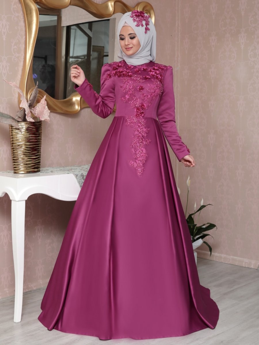 Nurgül Çakır Güneş Fuşya Abiye Elbise